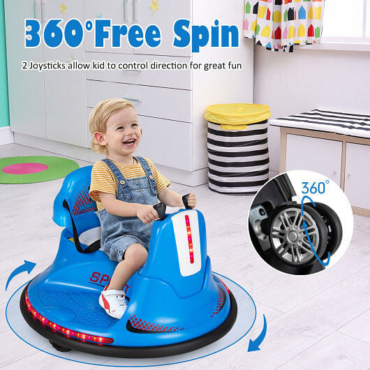 12V Kids Ride On Bumper Car with Remote Control Lights and Music-Blue-1