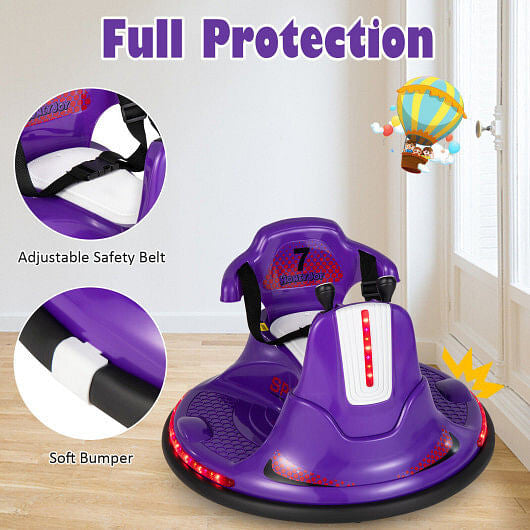 12V Kids Ride On Bumper Car with Remote Control Lights and Music-Blue-16
