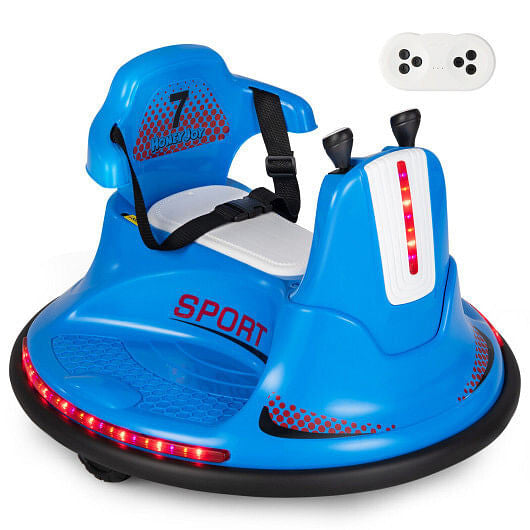 12V Kids Ride On Bumper Car with Remote Control Lights and Music-Blue-19