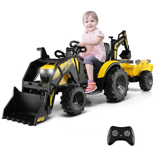 12V 3 in 1 Kids Ride On Excavator with Shovel Bucket and Music-Green-1