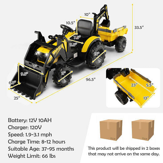 12V 3 in 1 Kids Ride On Excavator with Shovel Bucket and Music-Green-2