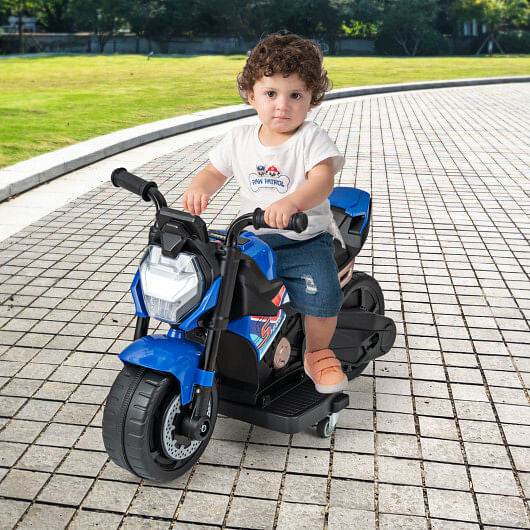 Kids Ride-on Motorcycle 6V Battery Powered Motorbike with Detachable Training Wheels-Blue-1