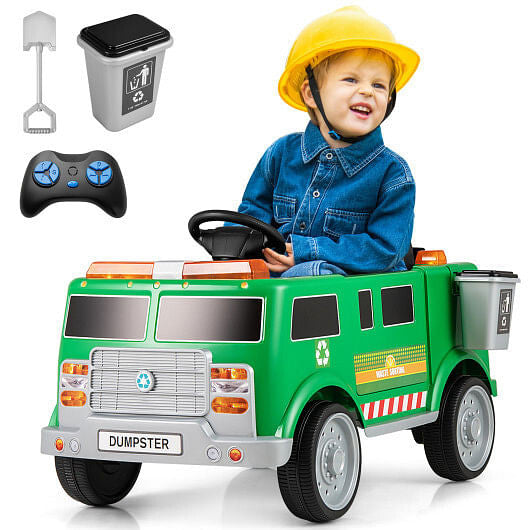12V Battery Powered Electric Vehicle with Remote Control and Trash Bin-Green-1