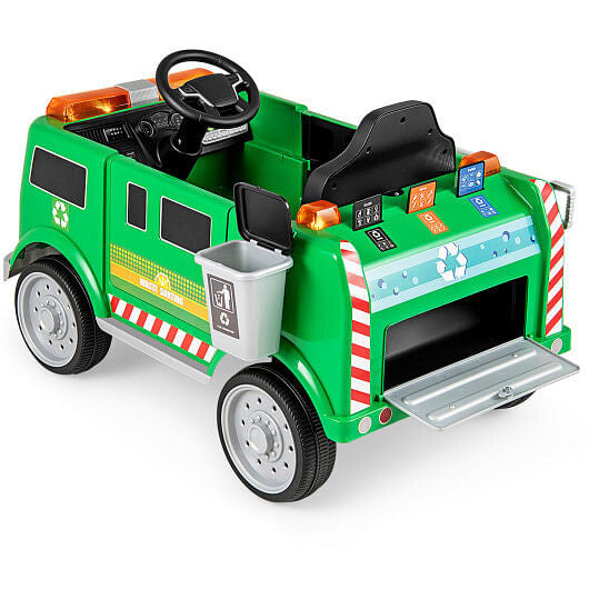 12V Battery Powered Electric Vehicle with Remote Control and Trash Bin-Green-3