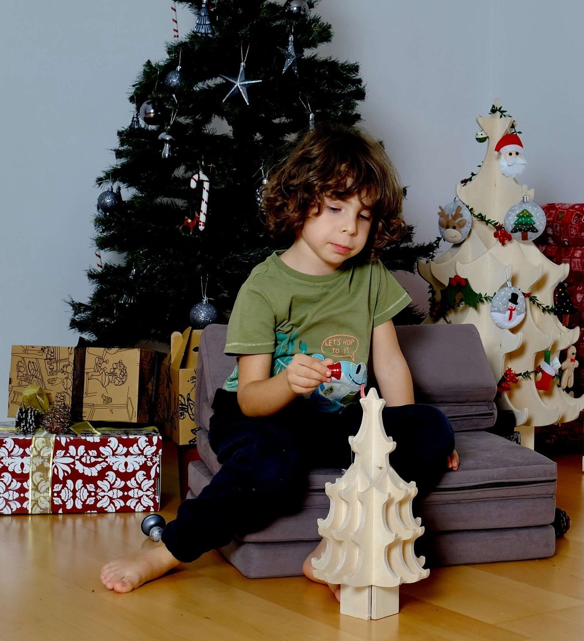 Wooden Small Christmas Tree & Felt Ornaments Set-0