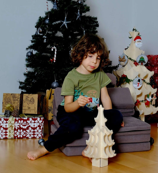 Wooden Small Christmas Tree & Felt Ornaments Set-0