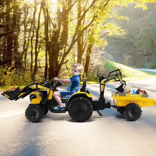 12V 3 in 1 Kids Ride On Excavator with Shovel Bucket and Music-Green-0