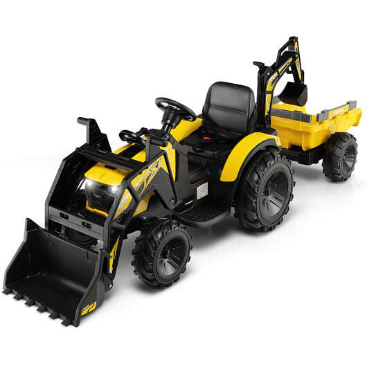 12V 3 in 1 Kids Ride On Excavator with Shovel Bucket and Music-Green-4