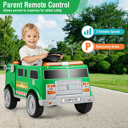 12V Battery Powered Electric Vehicle with Remote Control and Trash Bin-Green-0