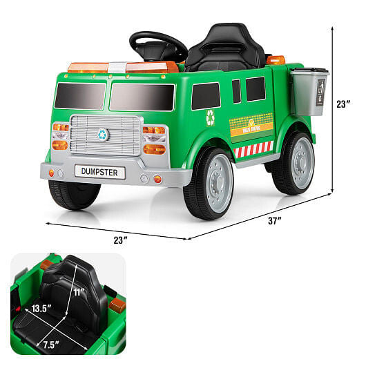 12V Battery Powered Electric Vehicle with Remote Control and Trash Bin-Green-2